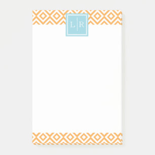 Orange Diamonds Pattern and Monogram Post-it Notes