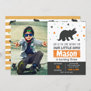 Orange Dino Birthday Party Invitation with photo