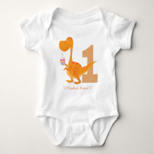 Orange dinosaur 1st birthday First Birthday Baby Bodysuit
