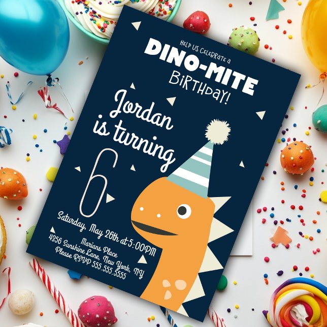 Orange Dinosaur Birthday Confetti Invitation (Creator Uploaded)