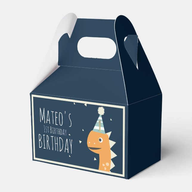 Orange Dinosaur Birthday Thank You Party Favour Box (Front Side)