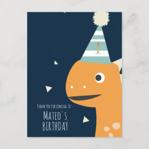 Orange Dinosaur Birthday Thank You Party Postcard