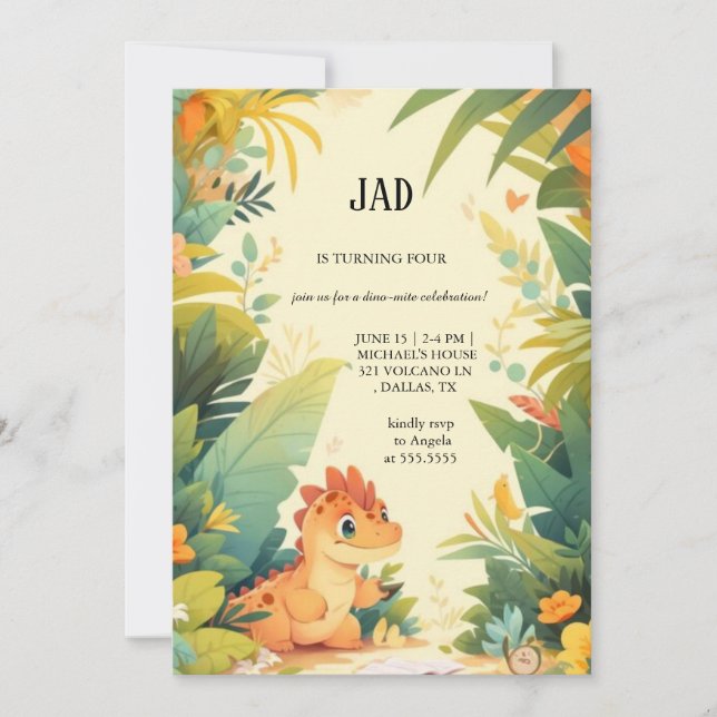 orange dinosaure birthday invitation