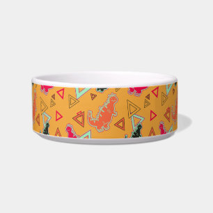 Orange Dinosaurs and Triangles Pattern Pet Bowl