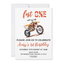 Orange Dirt Bike 1st Birthday Invitation
