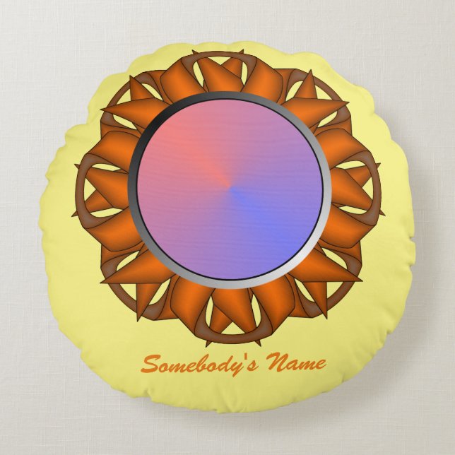 Orange Disc Ribbon by Kenneth Yoncich Round Cushion (Front)