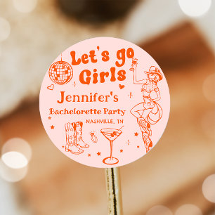 Orange Disco Cowgirl Rodeo Bachelorette Party Classic Round Sticker