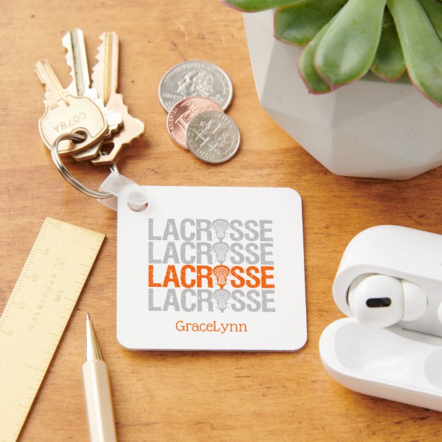 Orange Distressed Lacrosse Word Keychain (Desk)