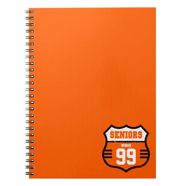 Orange Distressed Seniors Road Sign Notebook (Front)