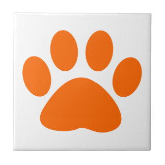 Orange Dog Cat Paw Print Tile