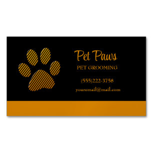 Orange Dog Paw on black Pet Grooming Service  Busi Magnetic Business Card