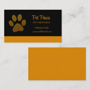 Orange Dog Paw on black Pet Grooming Service Business Card