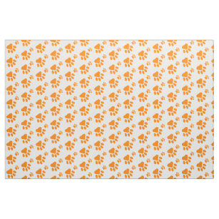 orange dog paw print pattern fabric
