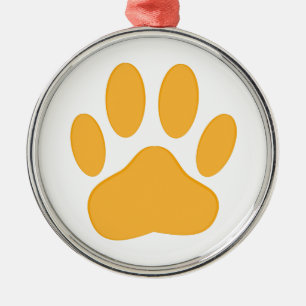Orange Dog Pawprint Metal Tree Decoration