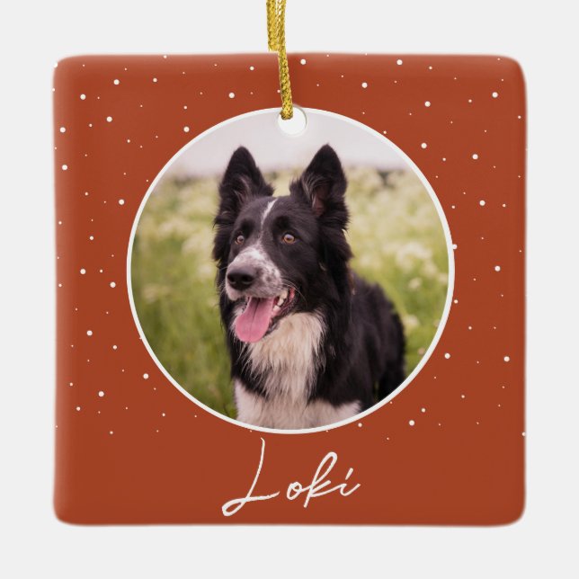 Orange Dog Photo and Name Christmas  Ceramic Ornament (Front)