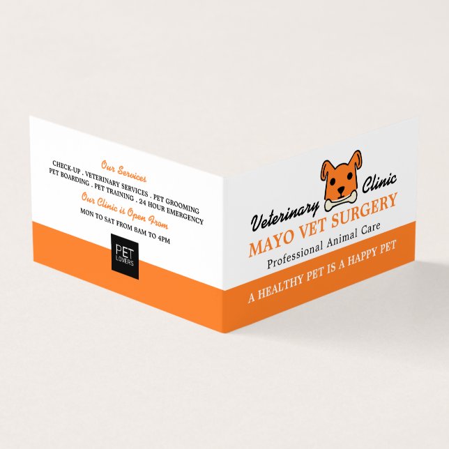 Orange Dog, Veterinarian, Veterinary Detailed Business Card (Outside)