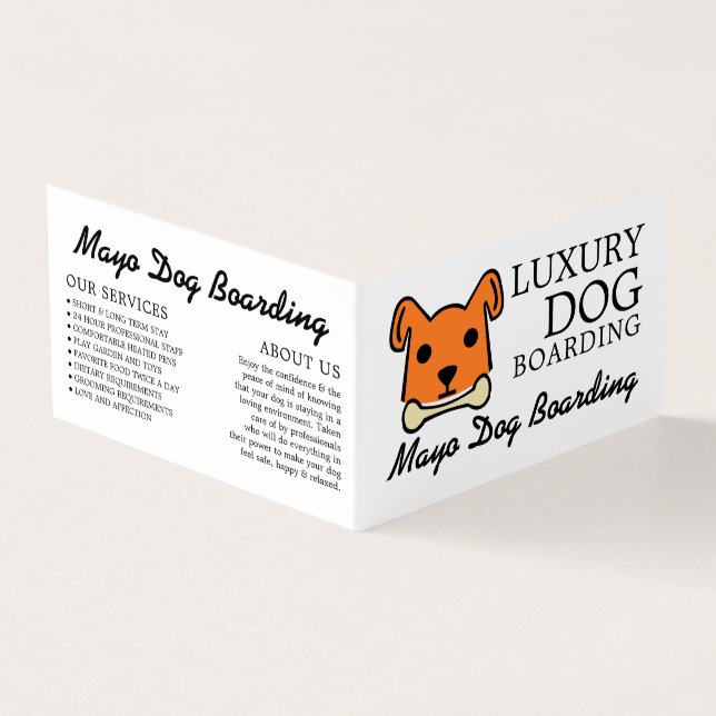 Orange Dog with Bone, Dog Boarding Detailed Business Card (Outside)