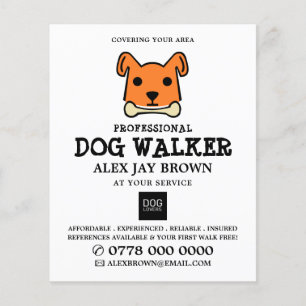 Orange Dog with Bone, Dog Walker Advertising Flyer