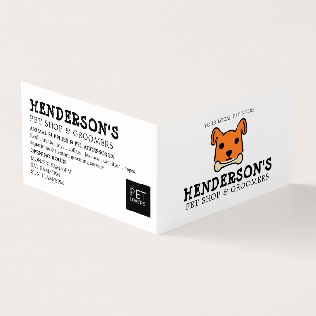 Orange Dog with Bone, Pet Store & Groomer Detailed Business Card (Outside)