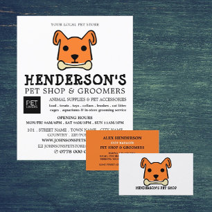Orange Dog with Bone, Pet Store & Groomers Flyer
