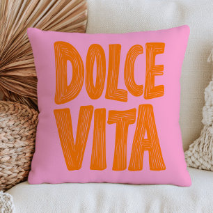 Orange Dolce Vita on Pastel Pink Modern Italian Cushion