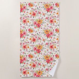 Orange Doodle Garden Flower Pattern Beach Towel