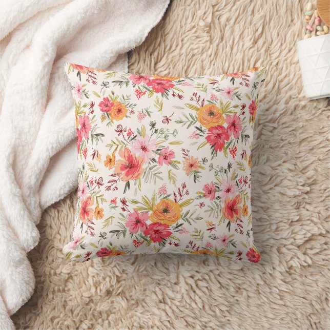 Orange Doodle Garden Flower Pattern Cushion (Blanket)