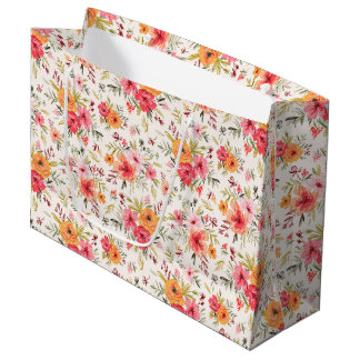 Orange Doodle Garden Flower Pattern Large Gift Bag
