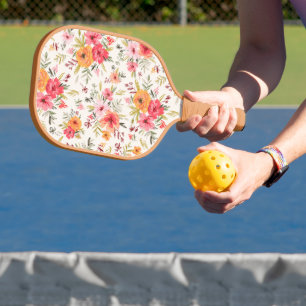 Orange Doodle Garden Flower Pattern Pickleball Paddle