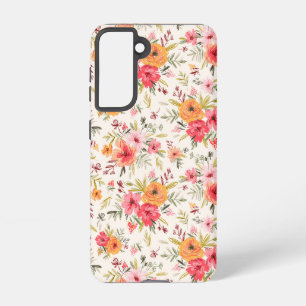 Orange Doodle Garden Flower Pattern Samsung Galaxy Case