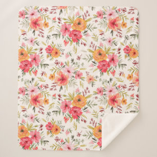 Orange Doodle Garden Flower Pattern Sherpa Blanket