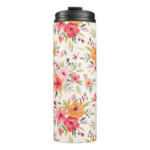 Orange Doodle Garden Flower Pattern Thermal Tumbler