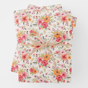 Orange Doodle Garden Flower Pattern Wrapping Paper Sheet