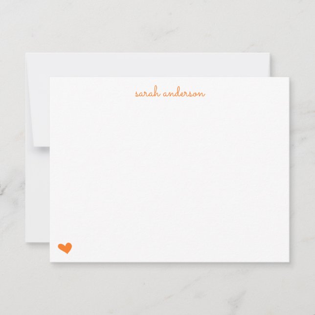Orange Doodle Heart Personalised Stationery Card (Front)