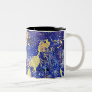 Orange Dot, purple and gold abstract on mug. Two-Tone Coffee Mug