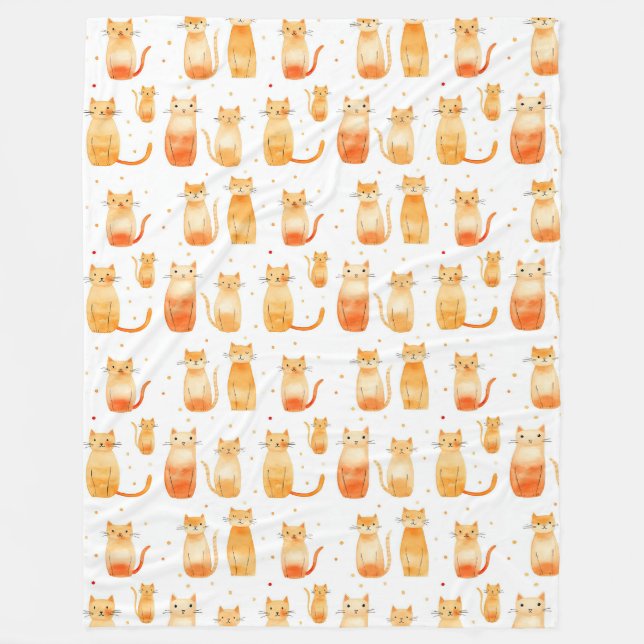 Orange Dots and Cats Christmas Fleece Blanket (Front)