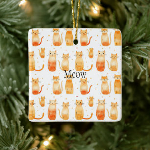 Orange Dots and Cats Medium Gift Bag Ceramic Ornament