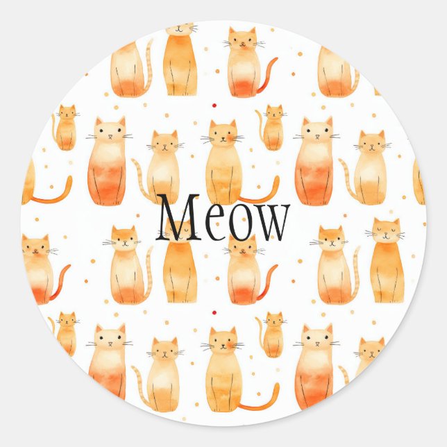 Orange Dots and Cats Medium Gift Bag Classic Round Sticker (Front)