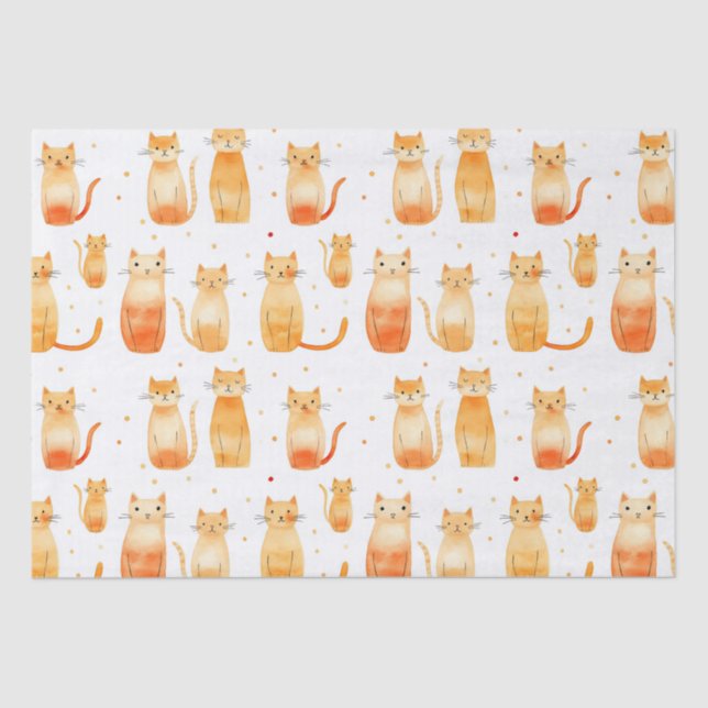 Orange Dots and Cats Medium Gift Bag Tissue Paper (Front)
