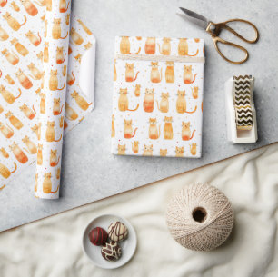 Orange Dots and Cats Medium Gift Bag Wrapping Paper