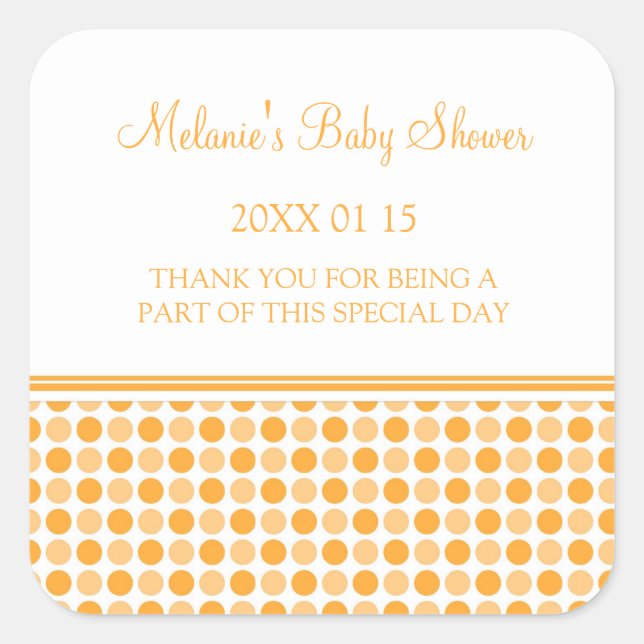 Orange Dots Baby Shower Favour Stickers (Front)