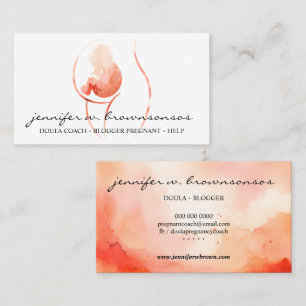 Orange Doula Birth Watercolor Pregnant Newborn Business Card