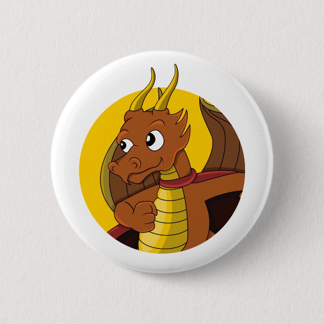 Orange dragon cartoon 6 cm round badge (Front)