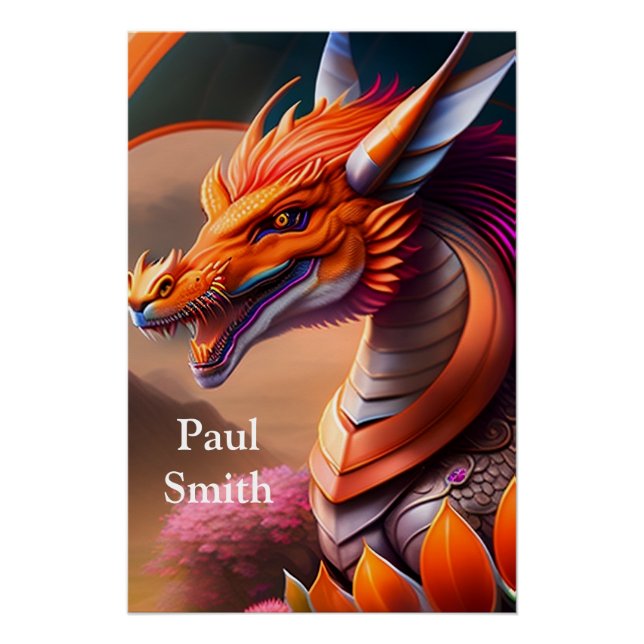 Orange Dragon, imaginative digital art Poster (Front)
