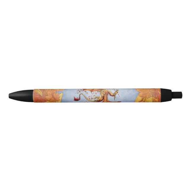 Orange Dragon of Autumn Fantasy Art Black Ink Pen (Front)