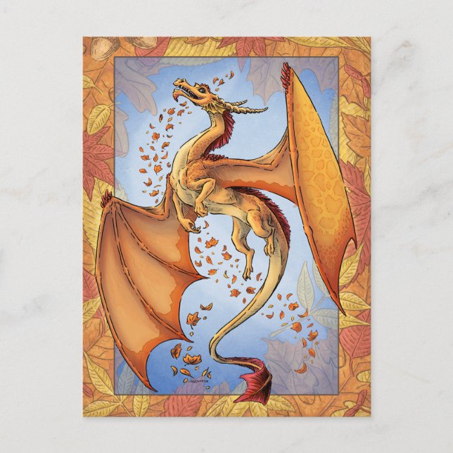 Orange Dragon of Autumn Nature Fantasy Art Postcard (Front)