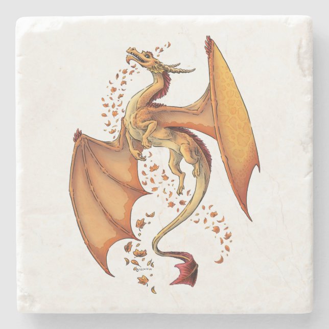 Orange Dragon of Autumn Nature Fantasy Art Stone Coaster (Front)