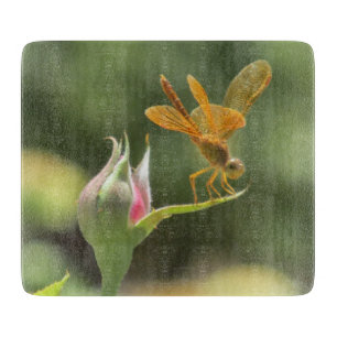 Orange Dragonfly on Pink Rosebud Cutting Board