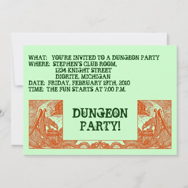ORANGE DRAGONS IN THE DUNGEONS ~ PARTY INVITATION! INVITATION (Front)