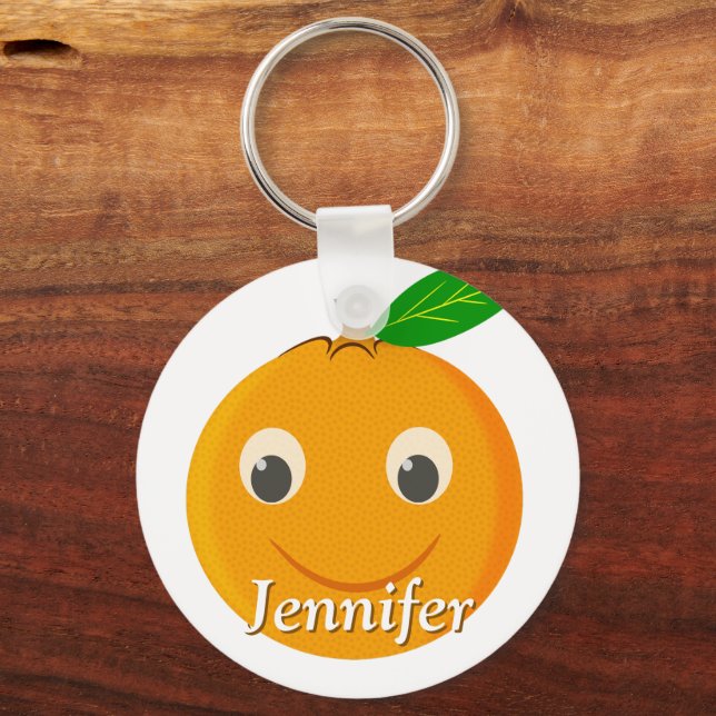 Orange Drawing Custom Name Key Ring (Front)